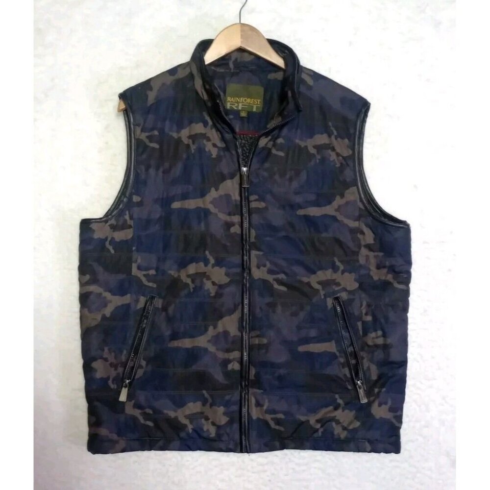 Rainforest RFT Vest Camo Puffy Fleece Lined Gray Blue Zipup Pockets Men's Large